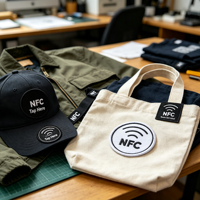 Étiquette de vêtement personnalisée lavable NFC RFID en polyester brodée pour la gestion et l'authentification des vêtements, des serviettes et du linge