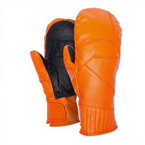 ATHLETIC 2022 Winter Pure Warm Genuine Cow Hide Leather Waterproof Split Finger Insulated Ski Mitts for Men Women Custom Gloves - Product Image 1