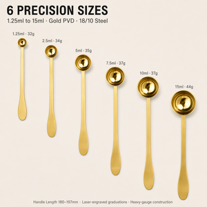 Gold PVD 18/10 Stainless Steel Mirror Finish Long Handle Measuring Spoon Set 6Pcs 1.25ml-15ml Restaurant Kitchen - Product Image 3