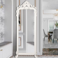 Miroir sur pied pleine longueur de style baroque européen, avec cadre en polyuréthane, feuille d'aluminium faite à la main, rétro, pour usage domestique et magasins de vêtements