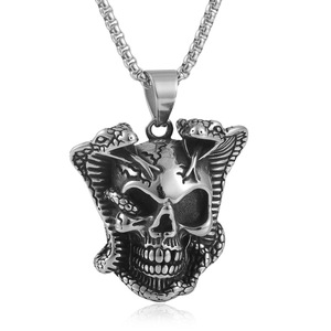 Collar de Hombre Punk con Colgante de Calavera de Acero Inoxidable con Diseño de Serpiente, Color Plateado, Cadena de 3.0*60cm - Product Image 5