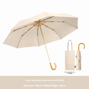 Parapluie Pliant Ultra-Imperméable 3 Plis Style Japonais avec Poignée en Bambou, Protection UV Solaire Haut de Gamme Minimaliste et Chiffrée - Product Image 6