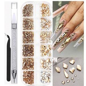 Kit de strass pour ongles en verre, 8 couleurs, boîte longue à 12 compartiments, avec pince à strass et stylo applicateur, pour décorations d'ongles DIY, vente en gros - Product Image 4