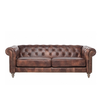 Canapé Chesterfield 3 places en cuir véritable, best-seller, capitonné de luxe avec accoudoirs roulés, design traditionnel, mobilier de villa
