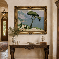 Pintura al Óleo de Paisaje Mediterráneo Vintage sobre Lienzo, Hecha a Mano, Tamaño Personalizado, con Marco Dorado, Arte de Pared para Decoración de Sala de Estar