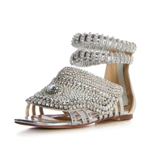 Sandalias Planas de Lujo con Diamantes Plateados Talla Grande 47 para Mujer, con Cierre Trasero, Tacones Planos, Zapatos de Verano para Chicas, Estilo Romano - Product Image 3