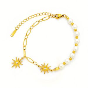 10Mm <b>Bead</b> 14K <b>Gold</b> Diamond Star Shaped Natural Freshwater Pearl <b>Bracelet</b> Zircon Stainless Steel - Product Image 1