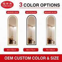 Miroir pleine longueur Fullkenlight avec cadre doré, arqué, à fixer au mur ou autoportant, éclairage LED intégré, miroir de dressing pour chambre à coucher