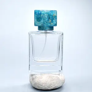 定制方形玻璃瓶厚底透明香水瓶，带方形薄闪光帽