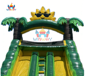 Toboggan aquatique gonflable Tropical Sun Palm avec piscine - Double voie, parc aquatique d'été pour enfants, pour les fêtes en plein air - Product Image 3
