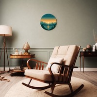 Plaque décorative ronde en métal, art mural en métal avec motif montagne, lac et coucher de soleil, 8 pouces (20 cm), impression UV pour chambre à coucher