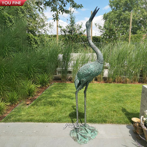 YOUFINE Paire de statues d'oiseaux gruons en bronze patiné, art <span class=keywords><strong>héron</strong></span> en métal vieilli pour bassin extérieur - Product Image 3