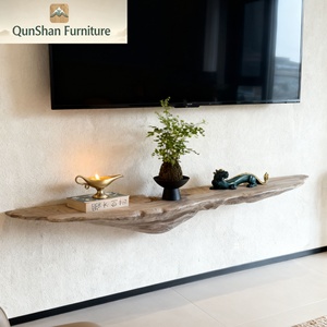 Meuble <span class=keywords><strong>TV</strong></span> Mu Chuangyi H-035 en bois massif style naturel, personnalisable, avec étagère de rangement et design de plateau irrégulier - Product Image 2