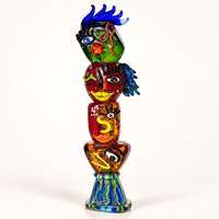 Sculpture Totem Clown en Verre Soufflé à la Main, Figurine Artistique Colorée à Visages Empilés pour Décoration d'Étagère de Salon et d'Entrée