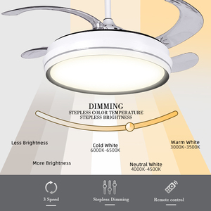 42 Inch Modern Whtle Black Modern Retractable Invisible <b>Ceiling</b> Fan With Led <b>Light</b> and <b>Remote</b> <b>Control</b> for Living Room - Product Image 2