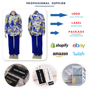 N7761畅销加大码女装宽松休闲印花衬衫和宽腿裤套装2件套秋季女装 - Product Image 4