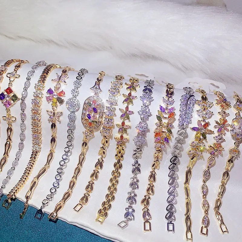 Роскошный дизайн, женский браслет с кристаллами циркона, золотистый и серебристый браслет, модный браслет с цветами и цветами из страз, ювелирные изделия