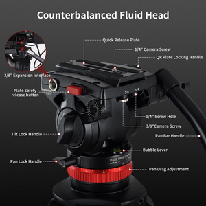 Trípode de cámara portátil profesional Soporte de cabeza fluida de aluminio para videocámara/<span class=keywords><strong>DSLR</strong></span> Trípode de video nuevo y mejorado - Product Image 3