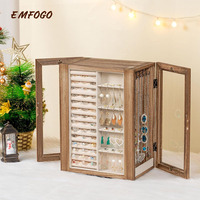 Boîte à bijoux rotative en bois boîte de rangement rustique avec tiroirs vitrine ouverte verticale pour boucles d'oreilles boîte de rangement de bijoux