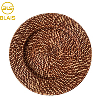 33 cm blanc lavé marron tissé à la main rotin osier assiettes de charge en vrac décoratif Base en bois plats décoratifs pour les fêtes