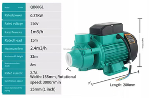 농업 관개를위한 최고 가격 0.5hp 0.37kw Qb60 하이 헤드 자체 프라이밍 브러시리스 부스터 워터 펌프 - Product Image 3