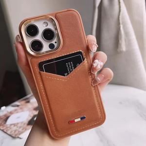 Étui de téléphone portable en cuir de luxe avec fente pour crédit d'identification, couverture arrière du fournisseur d'origine pour iPhone 12 13 14 15 Pro Max Accessoires - Product Image 1