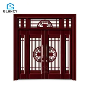 Style traditionnel chinois et porte d'entrée de sécurité de luxe en acier inoxydable pour appartement