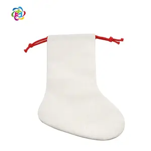 Subli-forward Proveedor de decoración navideña Poliéster Lino Saco de Papá Noel en blanco Bolsa de regalo Sublimación Calcetín de Navidad