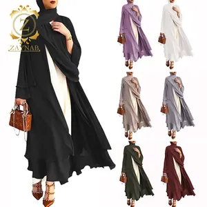 New Fashion Women Elegant Dress Solid Satin Maxi Puff Sleeve Muslim Abaya Islamic Turkey Dubai Eid Ramadan Jubah Robe Cardigan