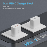 Adaptateur de chargeur mural HYTO USB C 36W, double port, prise US, UK, EU, charge rapide, chargeur GaN type C pour iPhone 16, Samsung, ordinateur portable