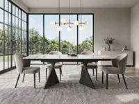 Table à manger pliante gain de place en promotion, surface en pierre frittée, structure métallique pour hôtel et maison