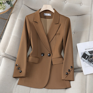 Women's Blazer Solid Color Polyester Worsted Double Breasted With Pockets Spring Autumn 2025 New Style - Product Image 1