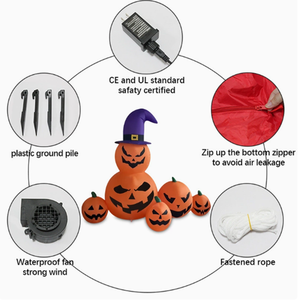 Sombrero de Bruja Morado Inflable con Calabazas Pequeñas para Decoración de Jardín Exterior y Ambiente de Halloween - Product Image 5