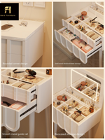 Table de maquillage pliante avec miroir LED, grande capacité de rangement, style minimaliste nordique, haute qualité, multi-compartiments, pour chambre à coucher