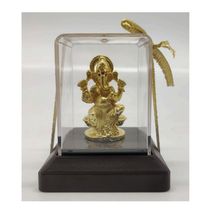 Statue d'Idole du Seigneur Ganesh en Or, Décoration Artistique Faite à la Main, dans une Boîte en Verre Transparente, Décoration de Temple à Domicile, Parfait pour un Mariage Hindou - Product Image 2