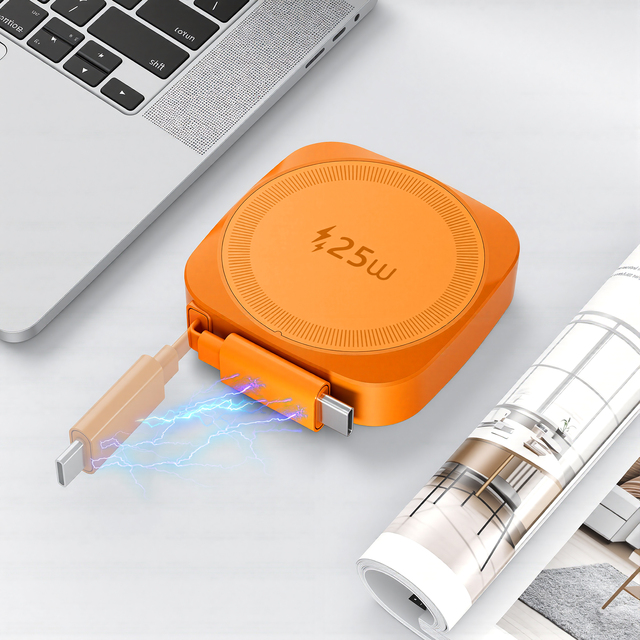 25W Magnetic Wireless Charger with 70cm Retractable Type-C Cable, Portable Fast Charging Pad