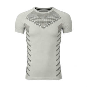 Haut de sport pour homme à manches courtes, gris clair, imprimé par sublimation, séchage rapide, en polyester - Product Image 1