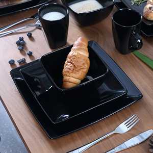 Juego de vajilla de cena de cerámica negra nórdica personalizada del fabricante de EKA, juego de vajilla de porcelana para restaurante y hogar de 16 piezas - Product Image 2