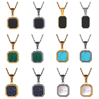 Pendentif carré géométrique en acier inoxydable avec coquille en pierre naturelle pour collier et porte-clés accessoires de fabrication de bijoux