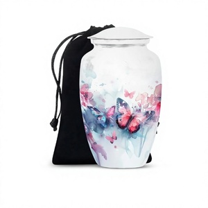 <b>Hot</b> Selling Beautiful <b>Pink</b> Butterfly Aluminium Cremation Adult Urn For Human Ashes With Lid & Free Velvet <b>Bag</b> - Product Image 1