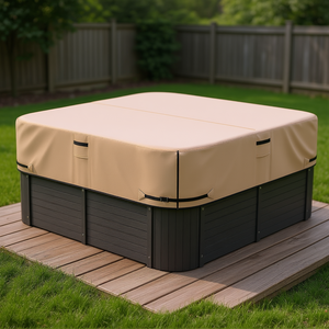 Couverture de spa carrée résistante aux intempéries 90 x 90 x 20 pouces Protection de spa extérieur Beige Matériel plastique durable Design contemporain - Product Image 2