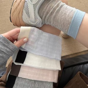 Mesh Color Blocked Mid Calf <b>Socks</b> For Women Breathable Slouch <b>Socks</b> Spring Summer Thin <b>Long</b> <b>Socks</b> Gray Blue White Pink Brown - Product Image 1
