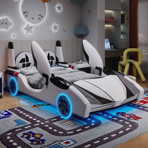 New Style Car children <b>Bed</b> Frame Sports Car <b>Single</b> Solid <b>Wood</b> Leather <b>Bed</b> with Guardrail Led Light - Product Image 3