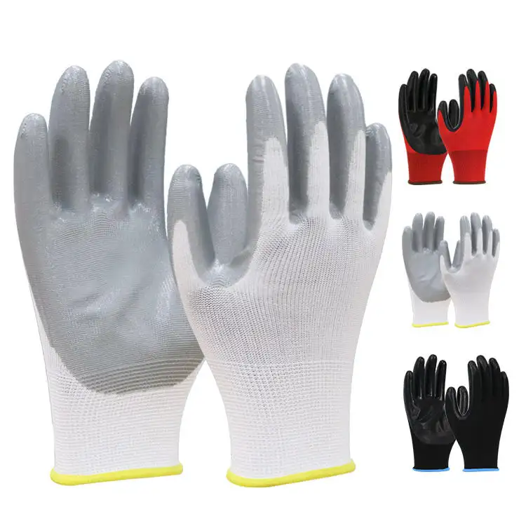 Nouvelle production polyester de calibre 13 enduit de nitrile protection des mains sécurité de travail protection des mains gants de jardin pour homme