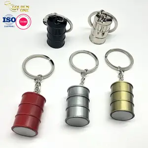 Wholesale Low Price 3D Brass Silver Gold Plated Promotional Gift Oil Drum Metal Key Chain