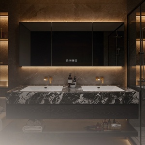 Lavabo Doble Estilo Hotel, de Lujo, con Aspecto de Piedra, Cerámica sin Juntas, Espejo Inteligente, Mueble de Baño - Product Image 6