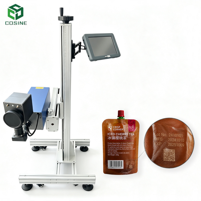 Flying Laser Marking Machine for Food Packaging Date and Lot Number Marking Automatic Co2 Laser Date Coding Machine