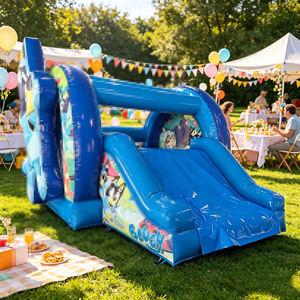 Château gonflable commercial bleu motif chien de dessin animé en PVC avec toboggan pour enfants et tout-petits, garantie 3 ans, installation facile - Product Image 6