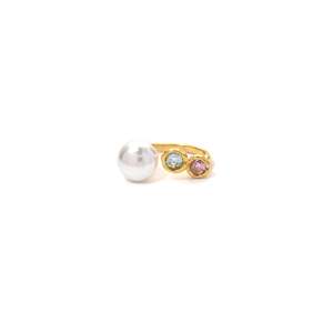 แหวนแฟชั่น สแตนเลสสตีล 316L ชุบทอง PVD ประดับมุกและพลอย สำหรับผู้หญิง - Product Image 1
