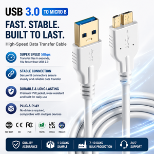Câble USB 3.0 <span class=keywords><strong>Micro</strong></span> B industriel LUNG KAY 3m 5 Gbit/s USB 3.2 Gen 1 haute vitesse plaqué or blindé pour stockage externe HDD SSD - Product Image 1